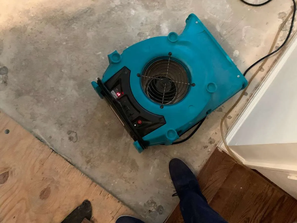 Air mover drying subfloor during Leak Detection & Repair in Shiloh